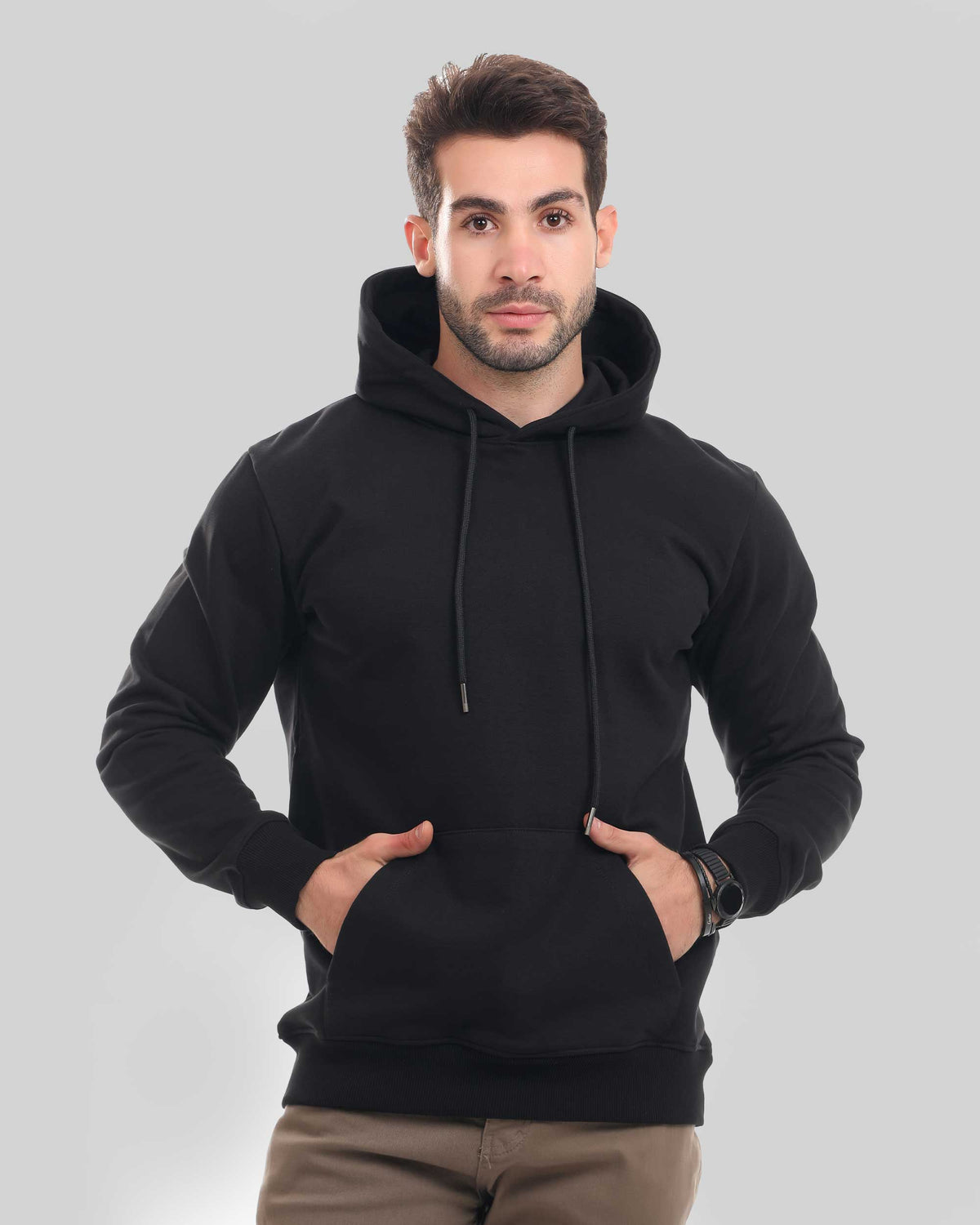 Solid Hoodie with Hood and Pocket